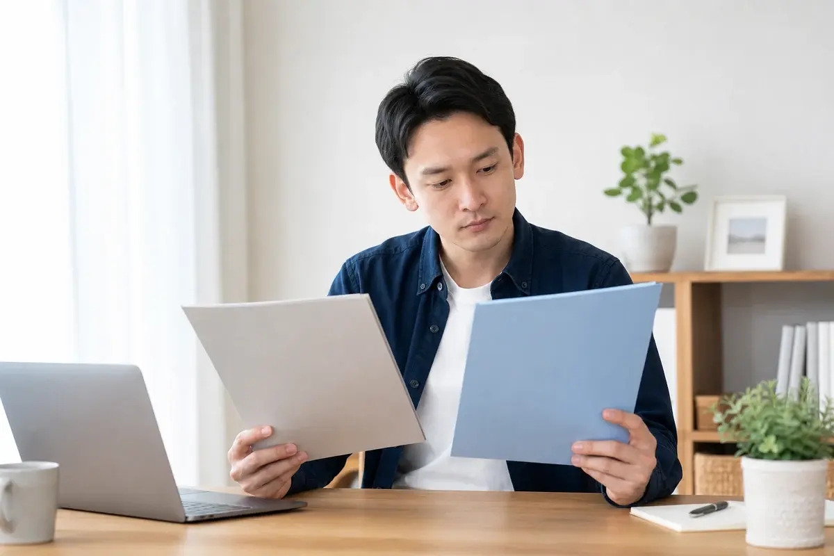 二つの雇用条件を見比べる求職者