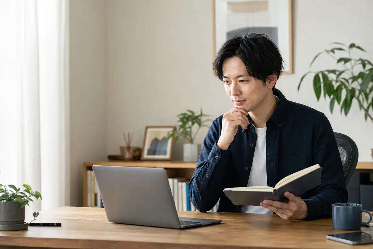自宅でリモートワーク求人を確認するビジネス職の求職者