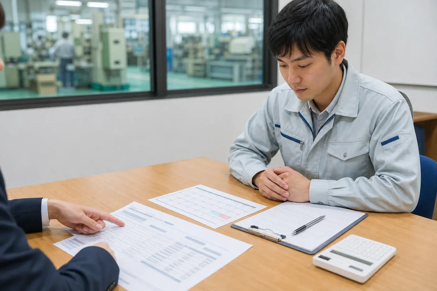 工場派遣の月給、勤怠カレンダー、給与の計算条件を確認する応募者