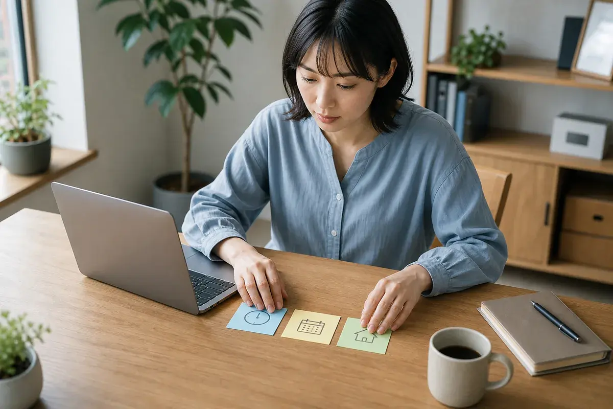 自宅の机で複数のリモートワーク求人を比較する求職者